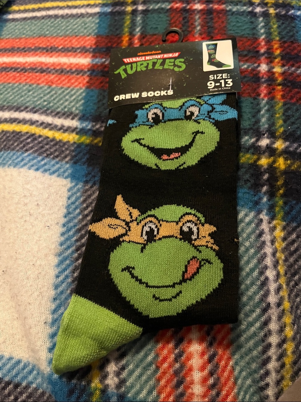Men's Black & Green Crew Socks - Size 9-13 Teenage Mutant Ninja Turtles.